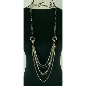 Layered silver tone mesh tube necklace, 40" long